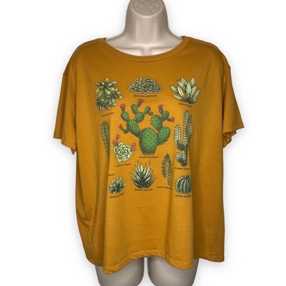 Fifth Sun Cactus Cacti Mustard Graphic Tee Short Sleeve Womens Size XX Large - Picture 1 of 15